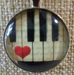 Piano Keys and Heart Cabochon Necklace